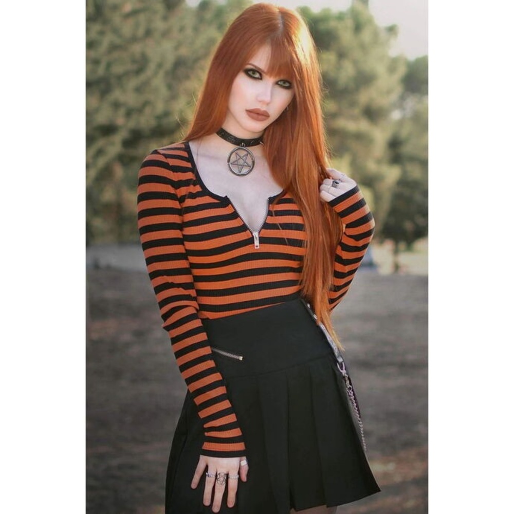 Striped Orange and Black Long Sleeve Top
